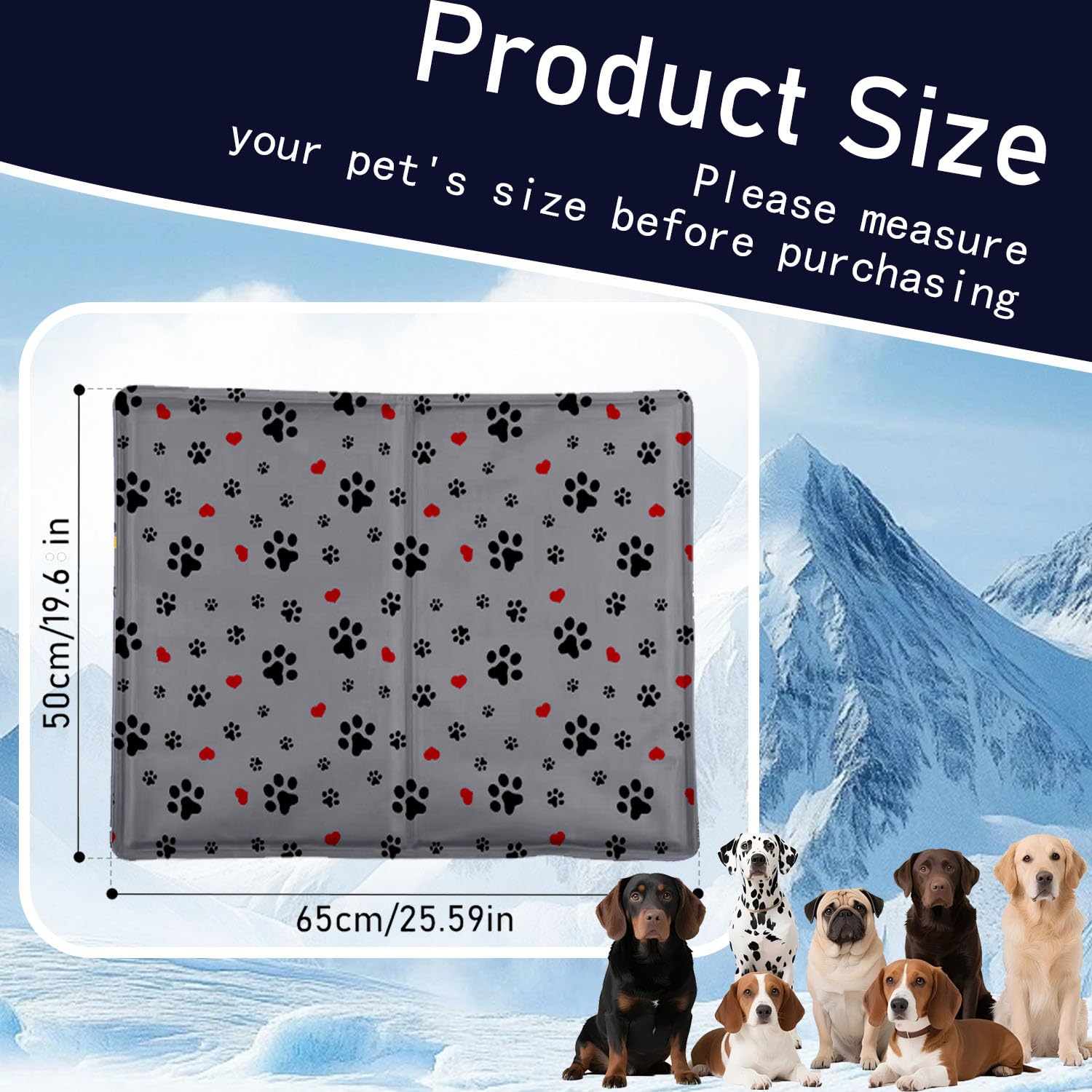 Tappetino Refrigerante per cani medi XL, 65 * 50cm Tappetino refrigerante cane con cuscino in gel non tossico, Durevole e Antigraffio,per Cani,Gatti,Animali Domestici,Umano - Impronta Zampa