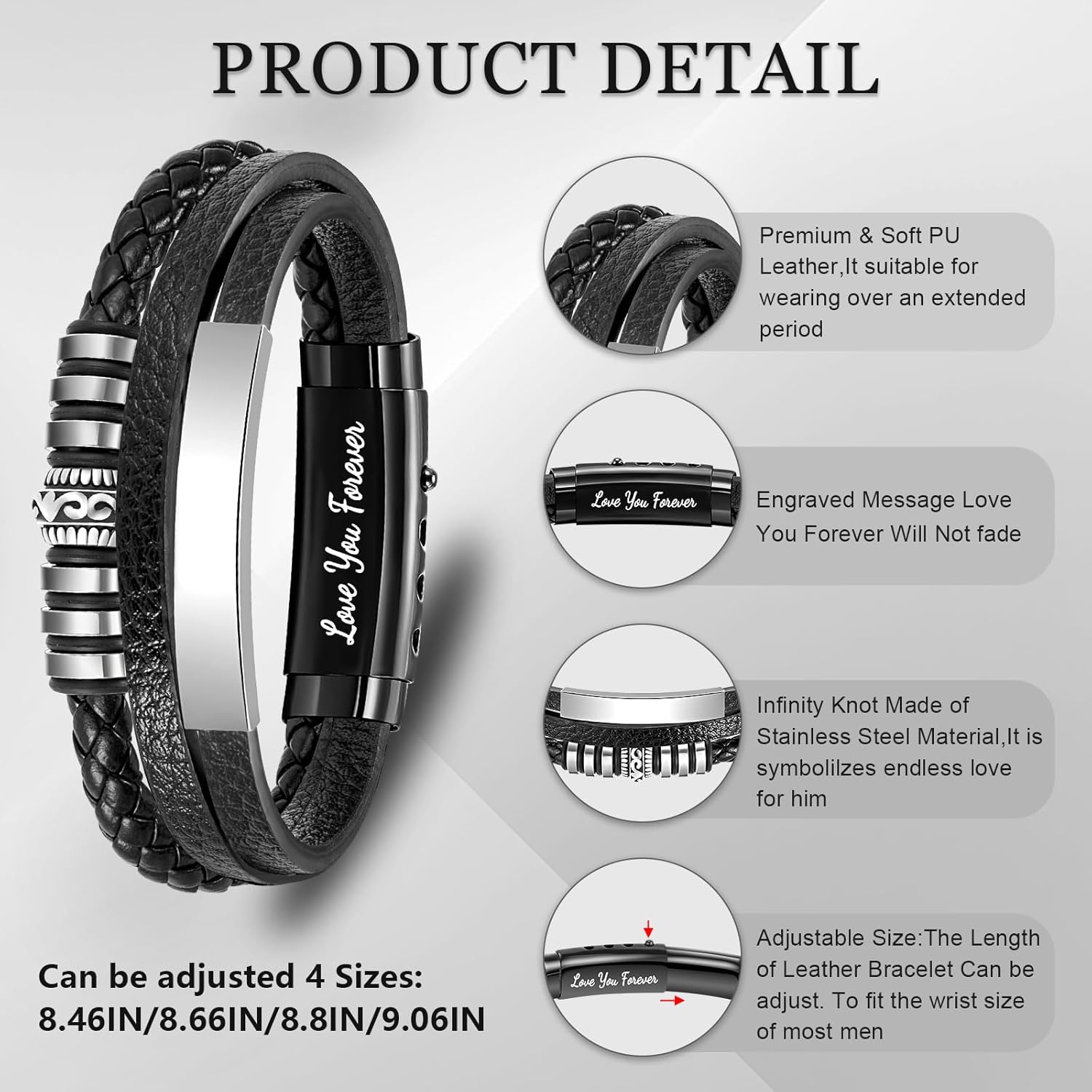 Braided Leather Men's Bracelet Gifts For Son,To My Son Bracelet With Stainless Steel Adjustable Buckle,Engraved Love You Forever Men's Jewelry For Christmas Birthday Gifts - Image 5