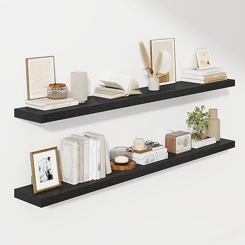 Miniatura 32 de Fun Memories Estantes flotantes de 16 pulgadas – Estantes de pared de madera de color blanco rústico profundo – Estante de almacenamiento para pared