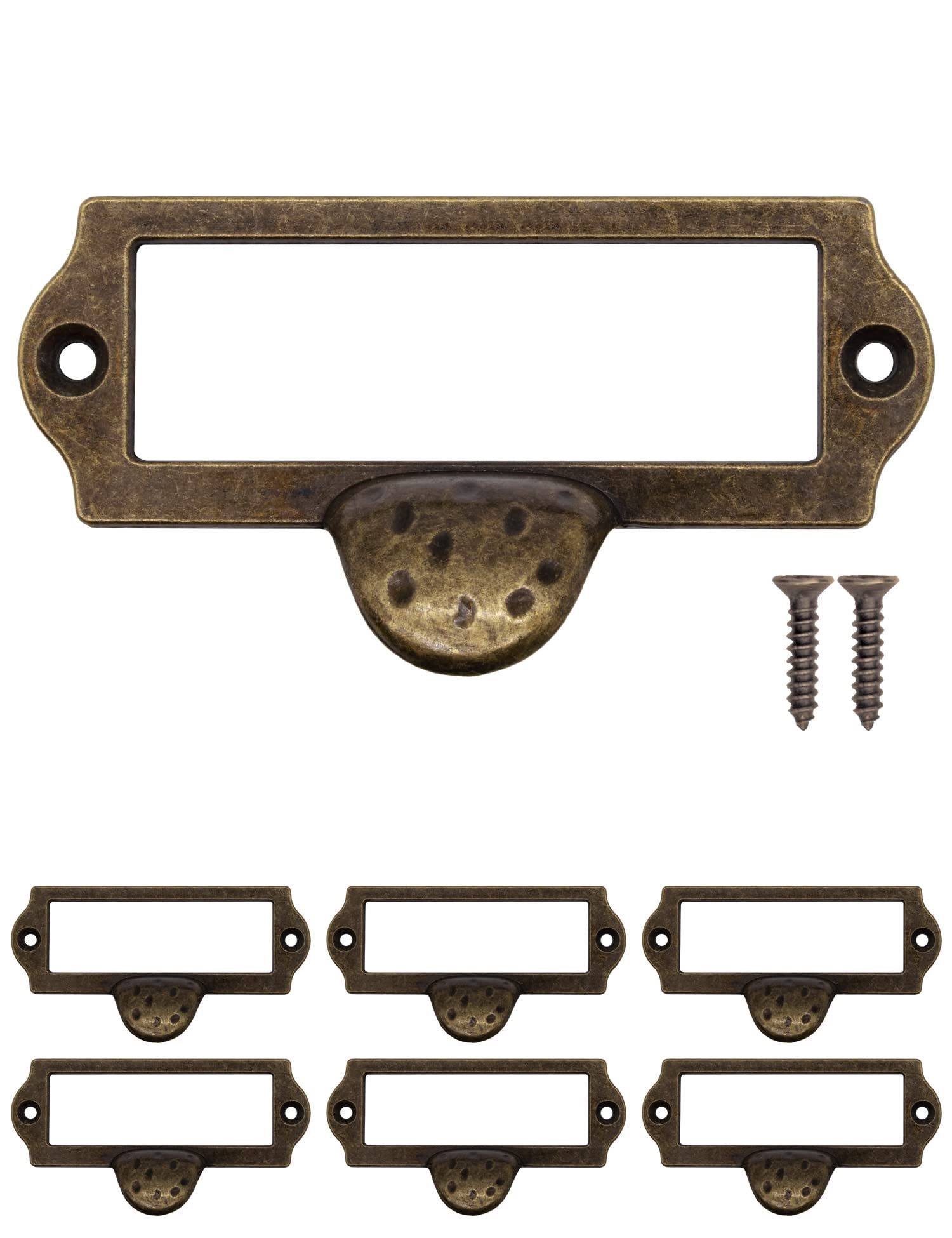 Fuxxer Bronze 6 X Label Window Handles, Apothecary Cabinets, 87 X 44 Mm, Antique Design, Set Of 6