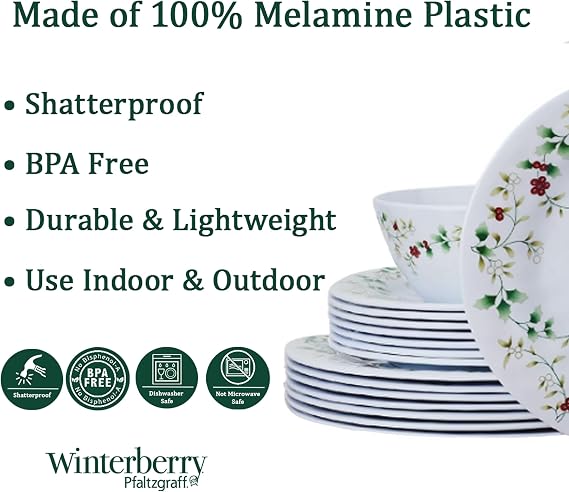 Pfaltzgraff Winterberry 24 Piece Outdoor Melamine Dinnerware Set, Service for 8