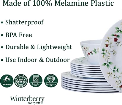 Pfaltzgraff Winterberry 24 Piece Outdoor Melamine Dinnerware Set, Service for 8