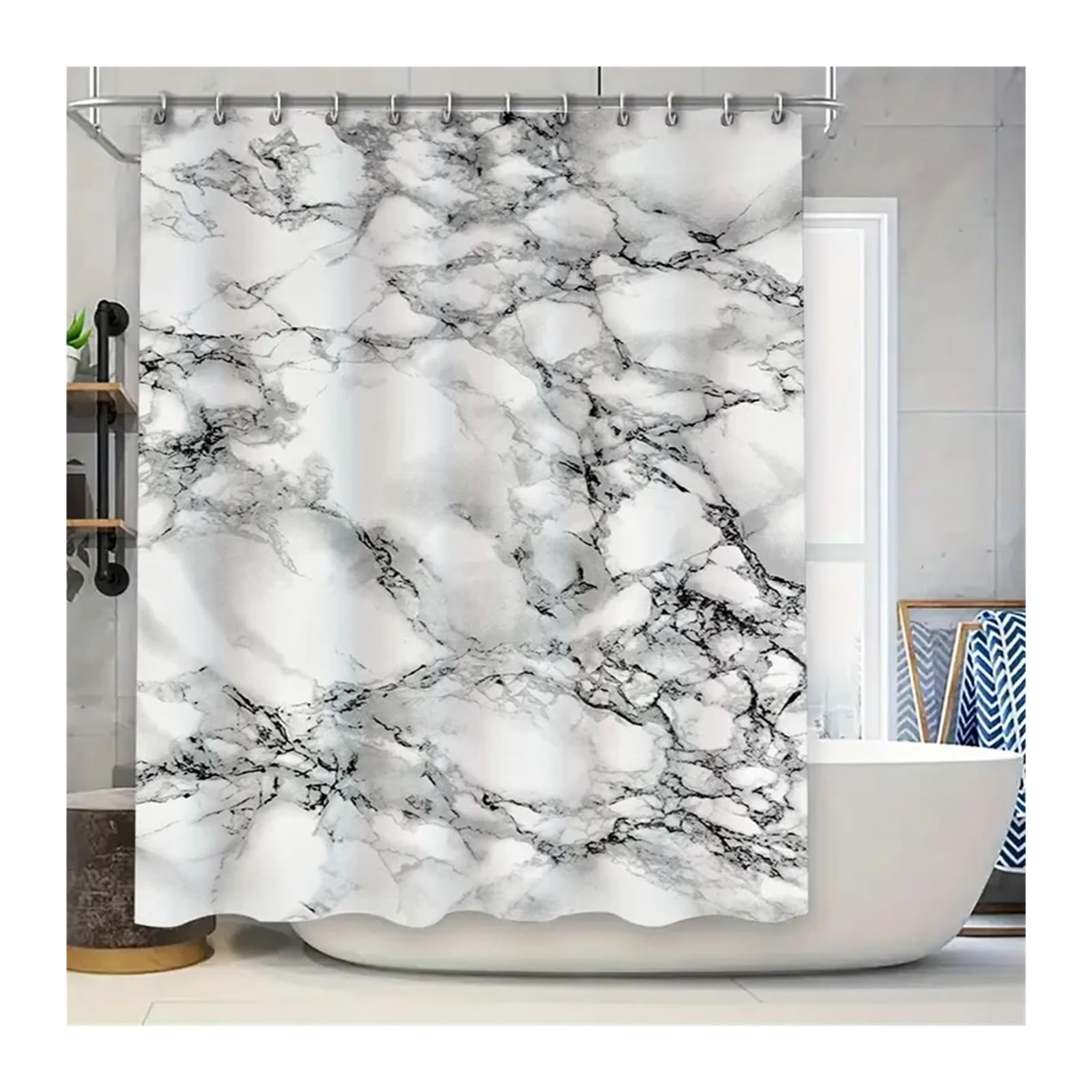 Luysgbxr Color01 Shower Curtain Marble Shower Curtain Bath Remodeling Decor White Black Pattern Fabric Waterproof Liner For Bathtub(200X180cm)