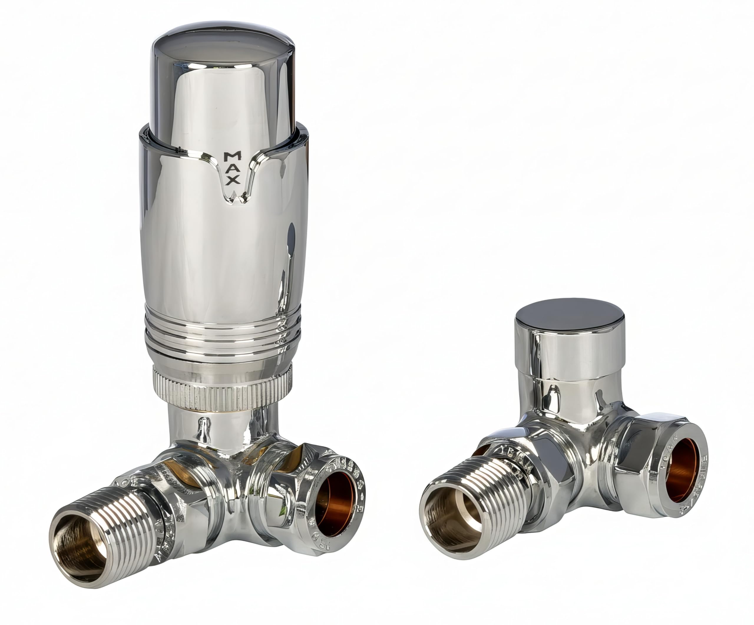 TC Premium Corner Angled Thermostatic Radiator Valves & Lockshield Valve 15mm Chrome TRV Pack