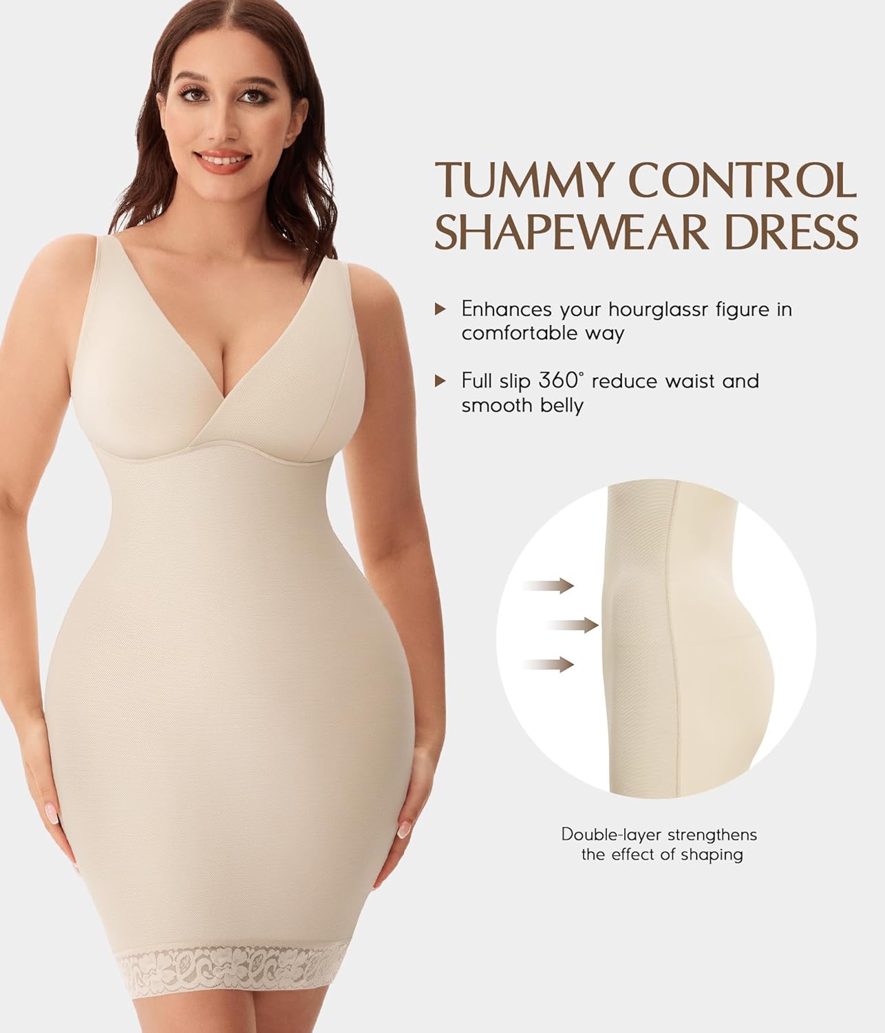 MERYOSZ Body Shaper Dress for Women Shapewear Tummy Control Full Slip Under Dress V Neck Spaghetti Straps Lingerie - Image 7