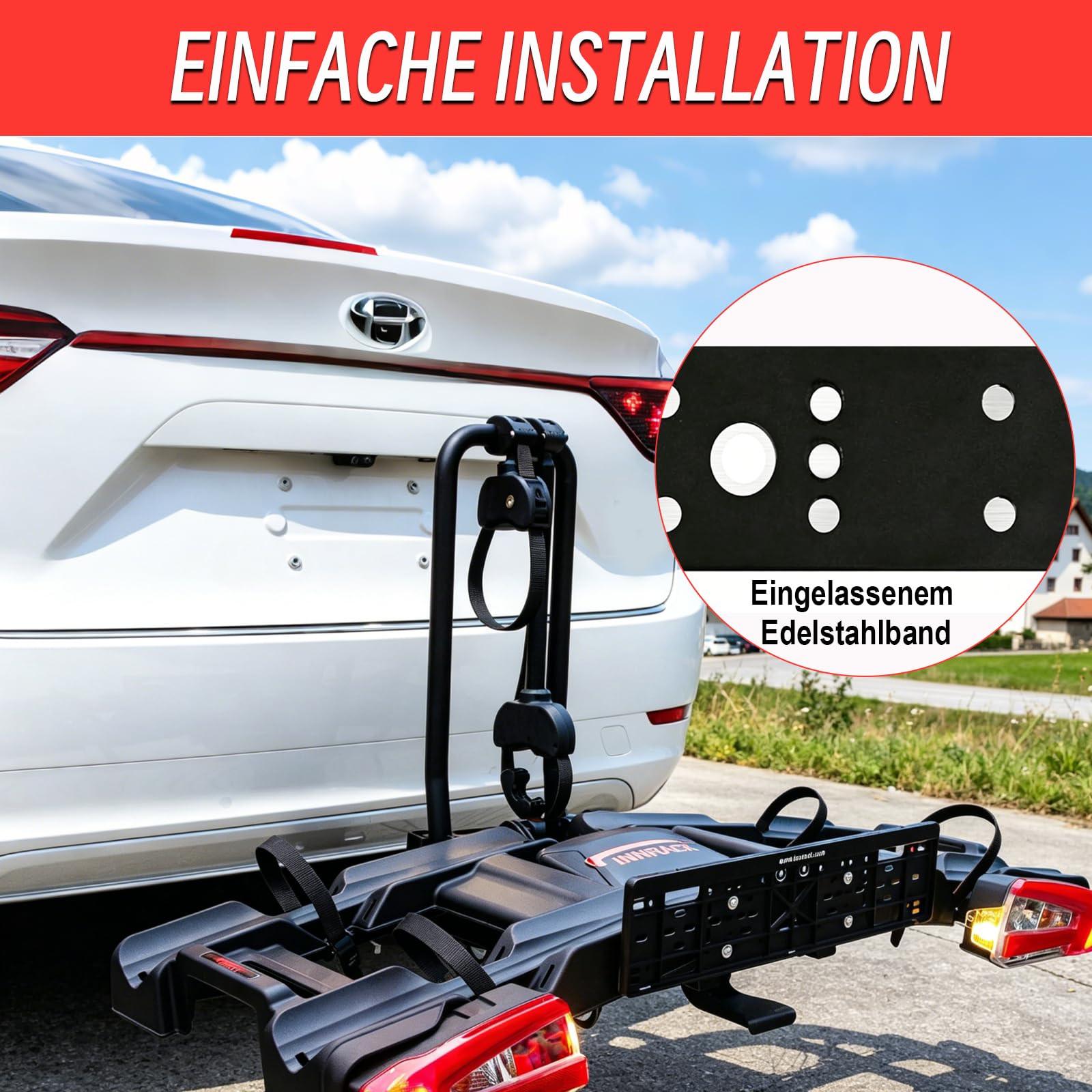Verstellbar Strap Rahmenhalter 12CM+38CM, Alu Rahmenhalter Fahrradträger für E-Bike/Fahrrad, Abschließbare, Universal Fahrradrahmenhalter für U-Bügelrohr: Ø 2,5-3cm (Schwarz+Silber)