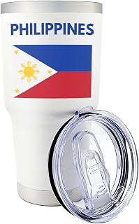 Palm City Products 30 oz Philippines Flag Tumbler - Filipino Pride Travel Mug - Insulated Pinoy Tumbler Cup for Hot & Cold Drinks - OFW Gift Ideas, Balikbayan Gift, Patriotic Philippines Souvenir