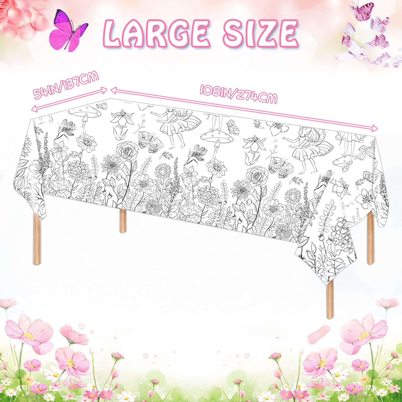 Butterfly Giant Colouring Table Cloth for Kids,137 * 274cm Spring ...