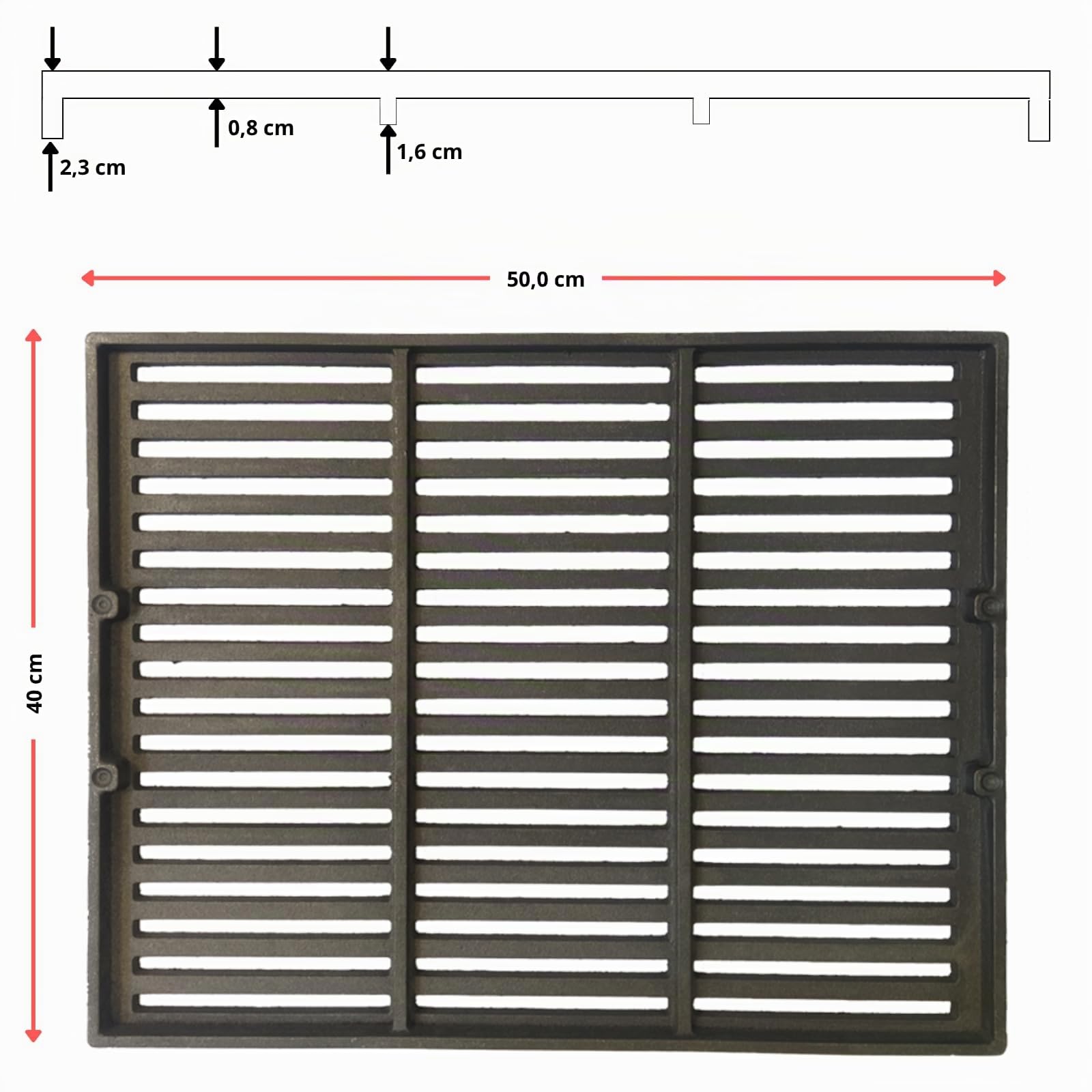 Lunaway - Griglia in ghisa per raccolta cenere e barbecue | Dimensioni 50 x 40 cm, Spessore 2,3 cm | Ottimizza il tiraggio del camino | Resistente alle alte temperature | Facile pulizia