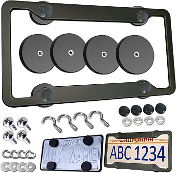 Magnetic License Plate Holder Mount, Black Aluminum Frame