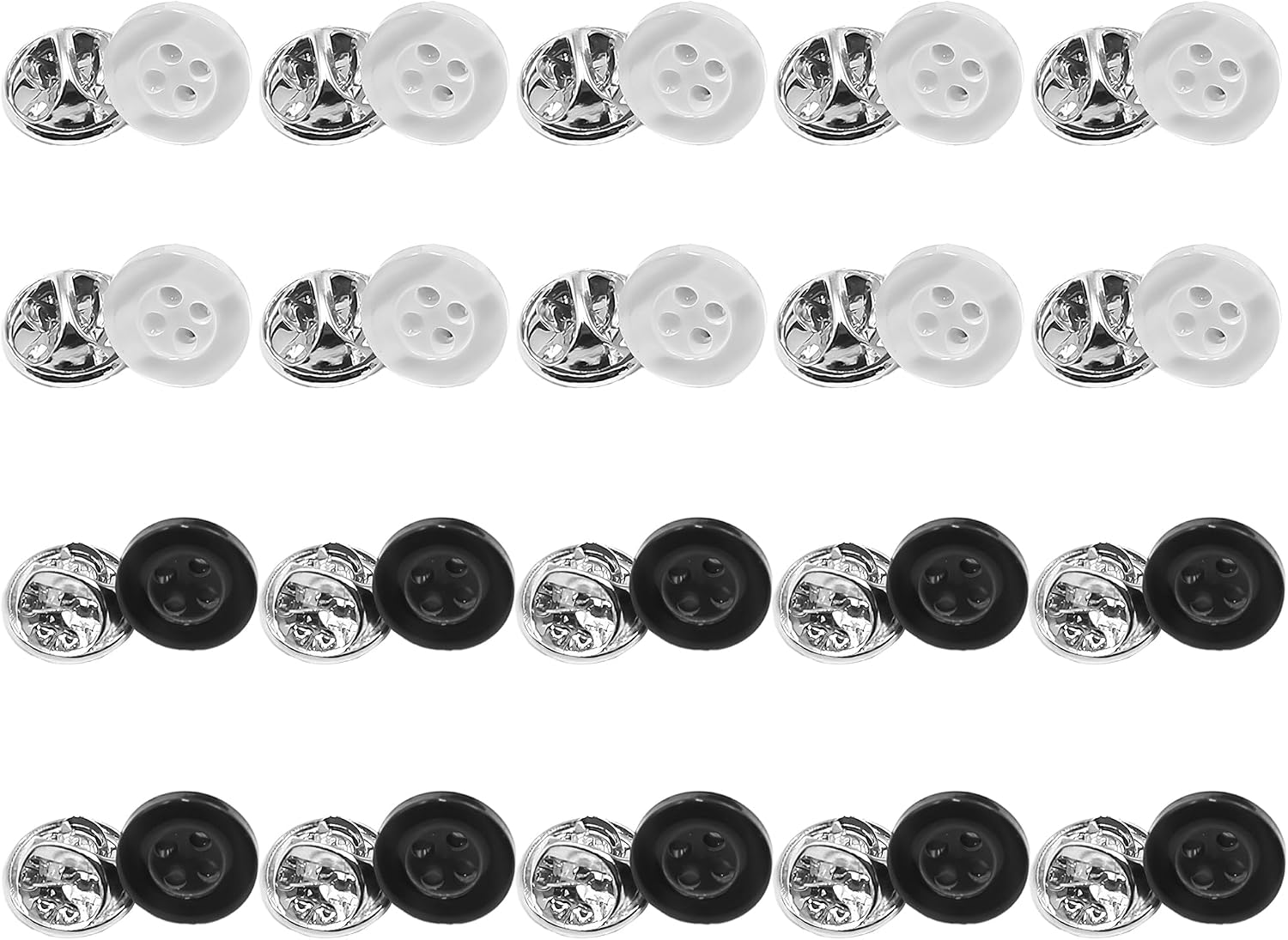 20Pcs No Sew Shirt Buttons, 11.5mm, 10 Black 10 White Detachable Pins