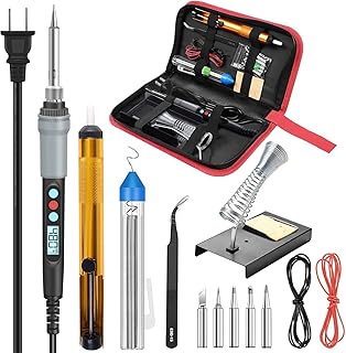 Solder Iron Kit,HANDSKIT Soldeirng Iron Kit Temperature Adjustable Electronic Welding Tools Desoldering Pump,Soldering Tips,Solder Iron Stand,Tweezers,Tin Wire for Repairing,DIY or Lab Testing