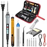 Solder Iron Kit,HANDSKIT Soldeirng Iron Kit Temperature Adjustable Electronic Welding Tools Desoldering Pump,Soldering Tips,Solder Iron Stand,Tweezers,Tin Wire for Repairing,DIY or Lab Testing
