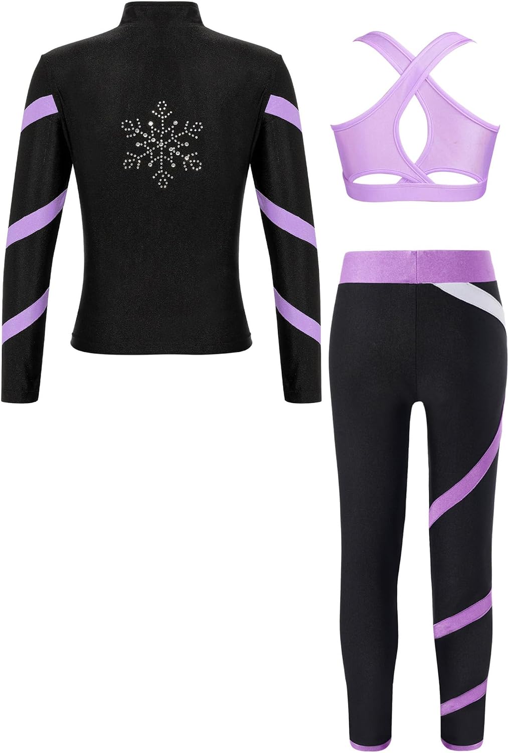 Unisex Kids 3 Piece Active Tracksuit U Neck Vest with Colorblock Long Sleeve Leggings Set