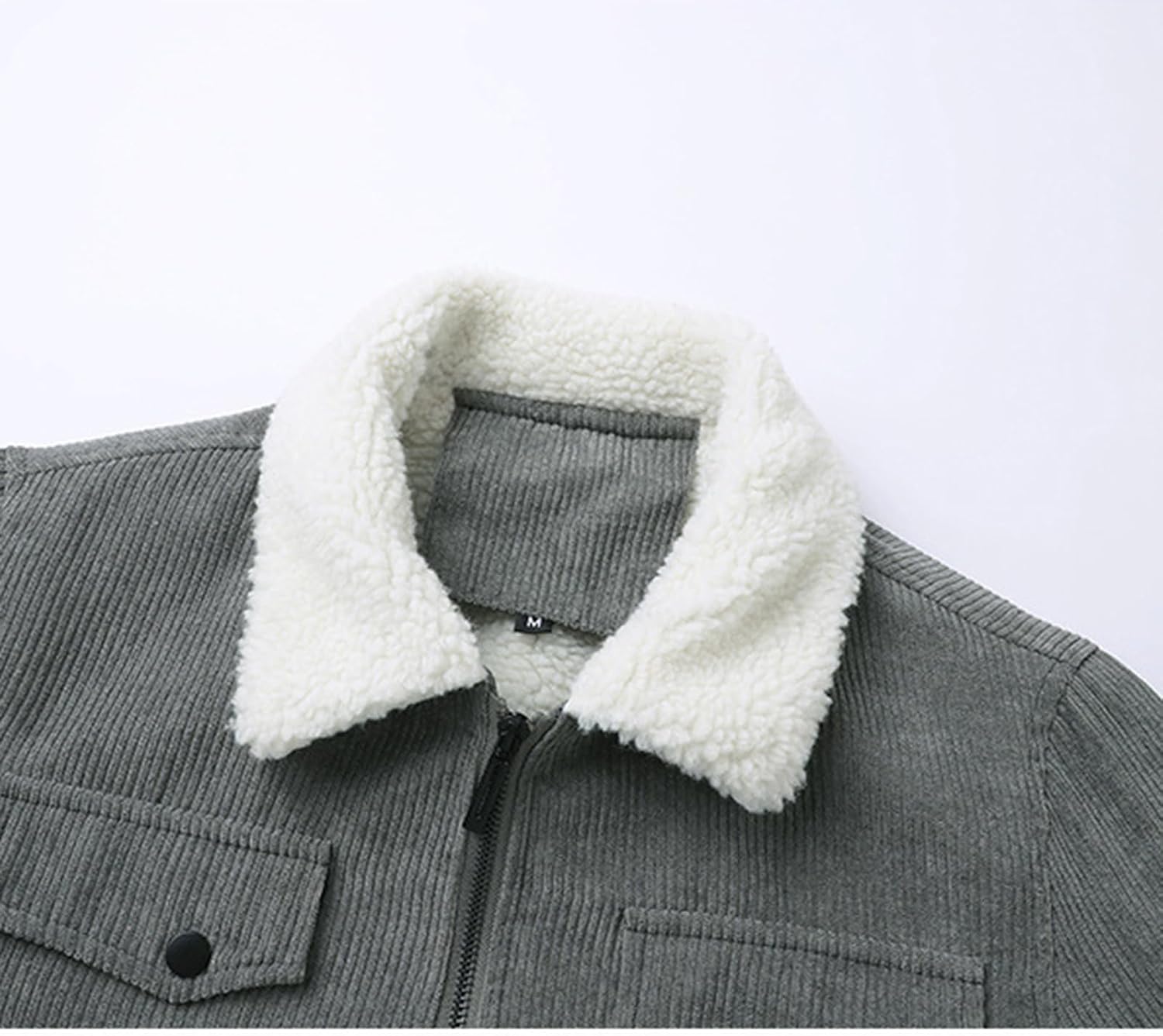 Men's Corduroy Fleece Cargo Jacket Sherpa Lined Lapel Trucker Coat Warm Winter Casual Jackets