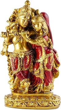 Radha Krishna Idol Hindu God Statue for Home Mandir Indian Decor Gold Plated Resin Krishna Statue for Pooja Decorations for Home and Beautiful Indian Gifts for Family Friends