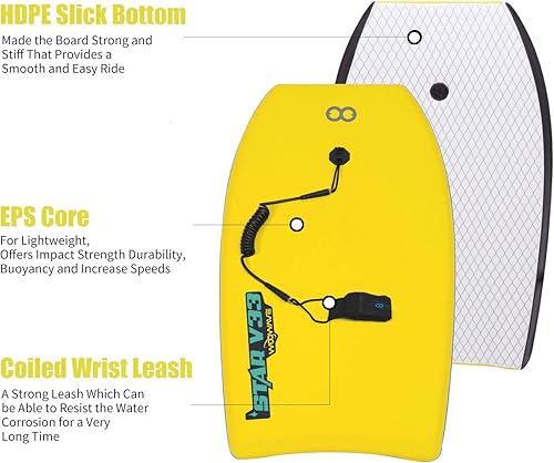 Miniatura 2 de Bodyboard - Tabla de cuerpo IXPE de 33 pulgadas, 37 pulgadas, 42 pulgadas, con correa de muñeca en espiral, núcleo EPS súper ligero y parte inferior