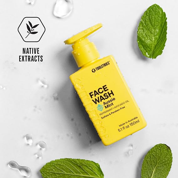 TOOLETRIES Hydrating Mens Face Wash - Aussie Mint Scent - Sulphate Free, Paraben Free - Moisturising with Peppermint & Avocado Oil - Naturally Foaming, Deep Cleansing - 150ml