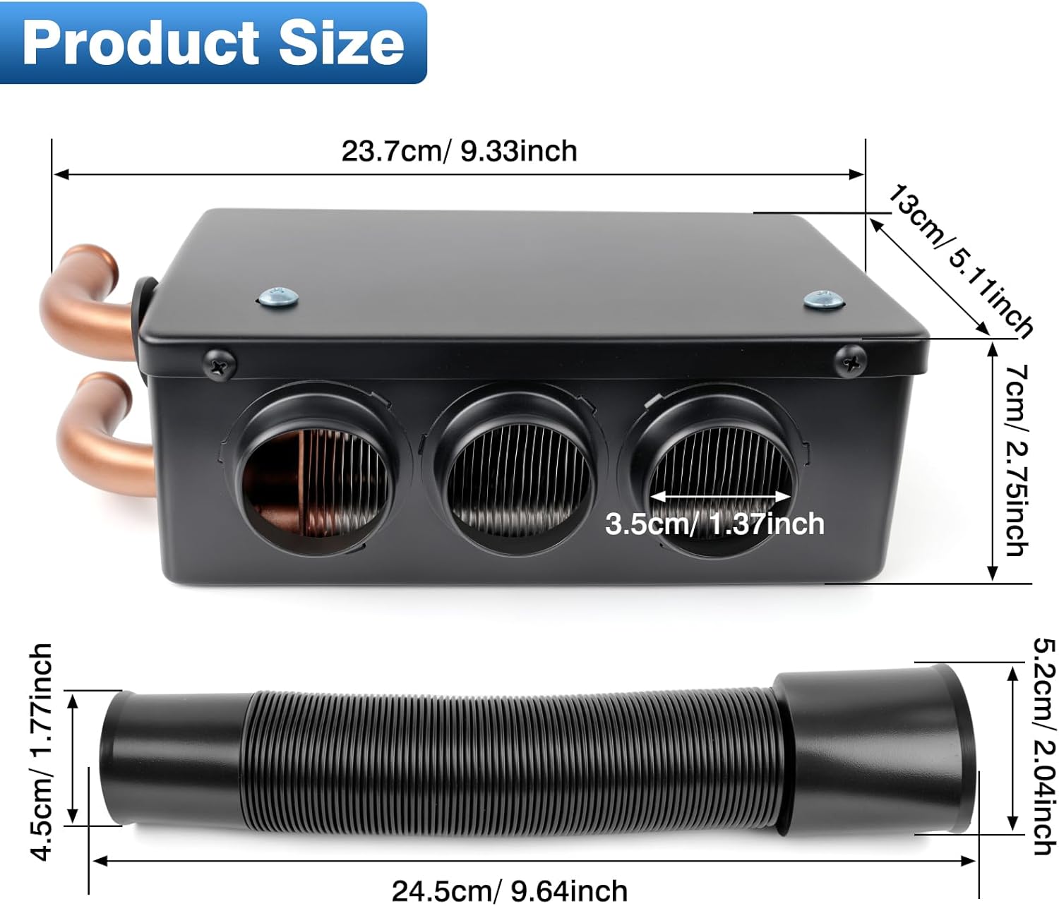 12V 50W Car Truck Heater, Portable Car Windshield Defogger Defroster with 3 Ports 80 CFM Airflow 8500 BTU and Universal Parking Heater with Mounting Accessories for Car Truck Boat RV