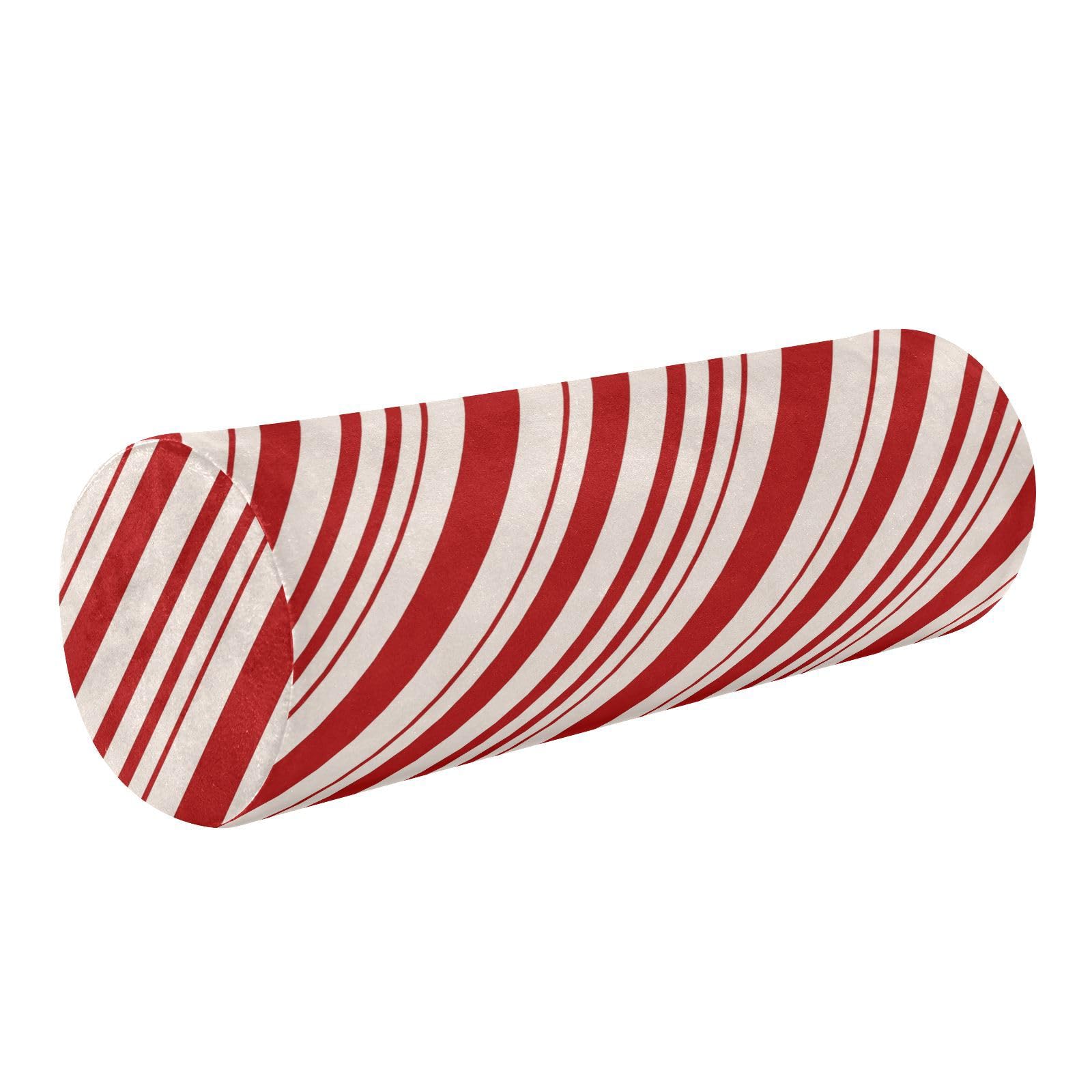 miaozhen Stripe Red White Broad Line Lumbar Round Pillow Memory Foam Neck Roll Pillow for Sleeping almohada para cervicales y Cuello 5.5''x17''
