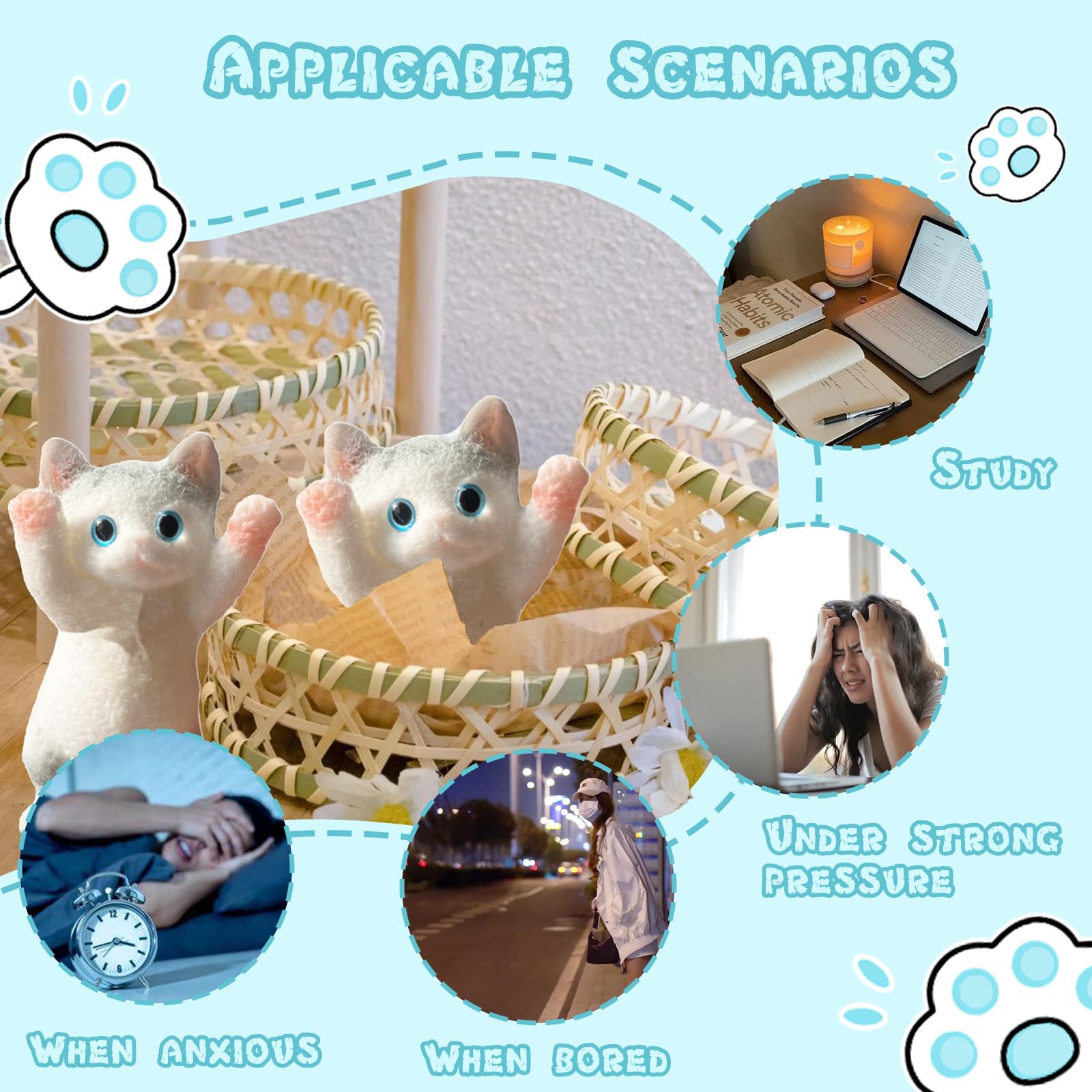 GIUSOBG Jouet Anti Stress 13cmx7cm Soft Squeeze Jouett, Jouets Anti-Stress Chats, Doux Squeeze Jouets Chat, Jouet Sensoriel à Presser Montessori pour Adultes Et Enfant (Chat Siamois