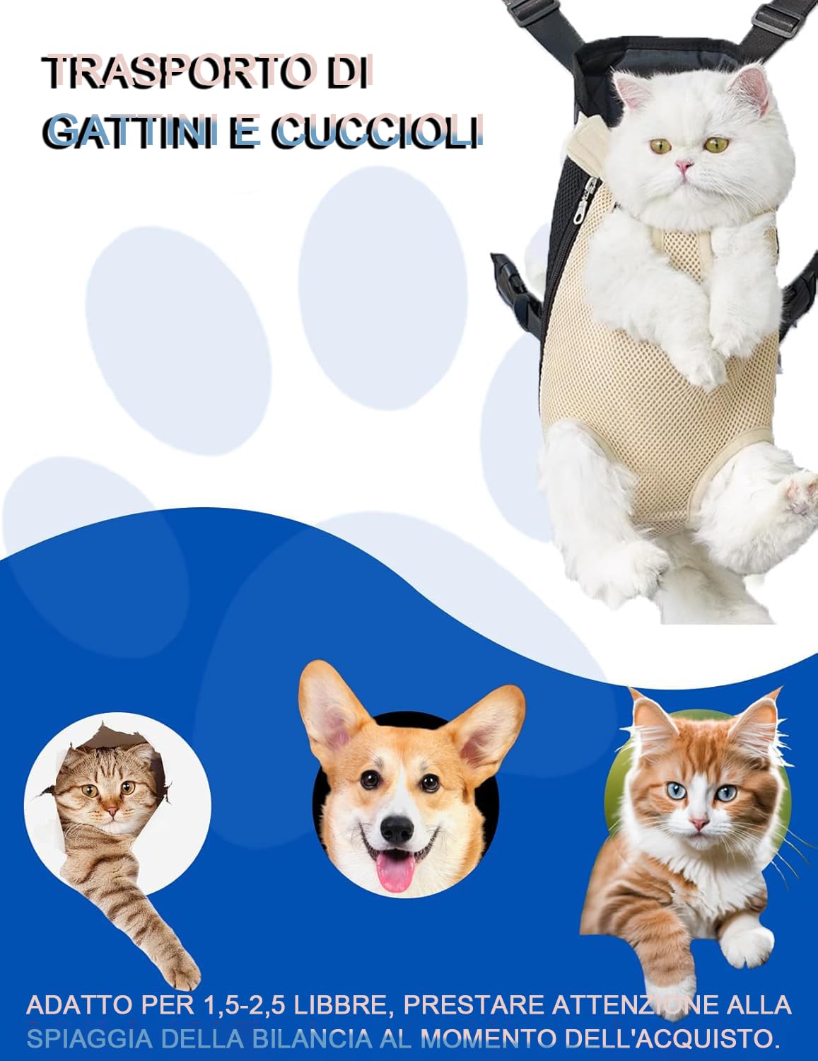 Zaino Pettorale Per Animali Domestici, Zaino Porta Cani Traspirante Portatile Per Animali Domestici Accessori Per Animali Domestici Per Escursionismo Bici da Viaggio Moto(M-beige)