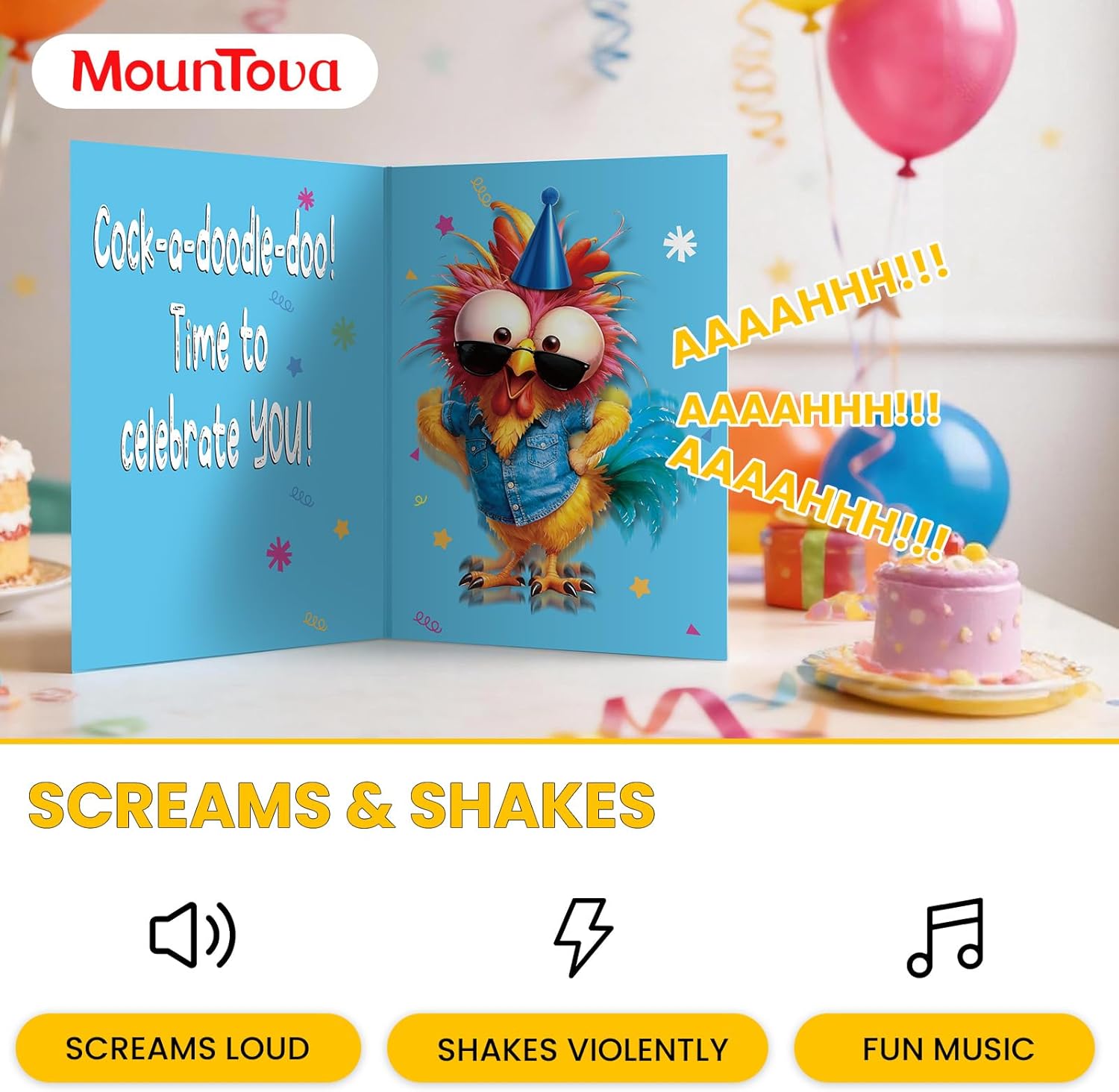 Cowboy Chicken Birthday Cards, Funny Birthday Card for Men Women Kids, MUSICAL & SHAKING Interactive Greeting Card with Envelope, Unique Hilarious Birthday Gift, 5.9 x 8.4 Inch - Image 2