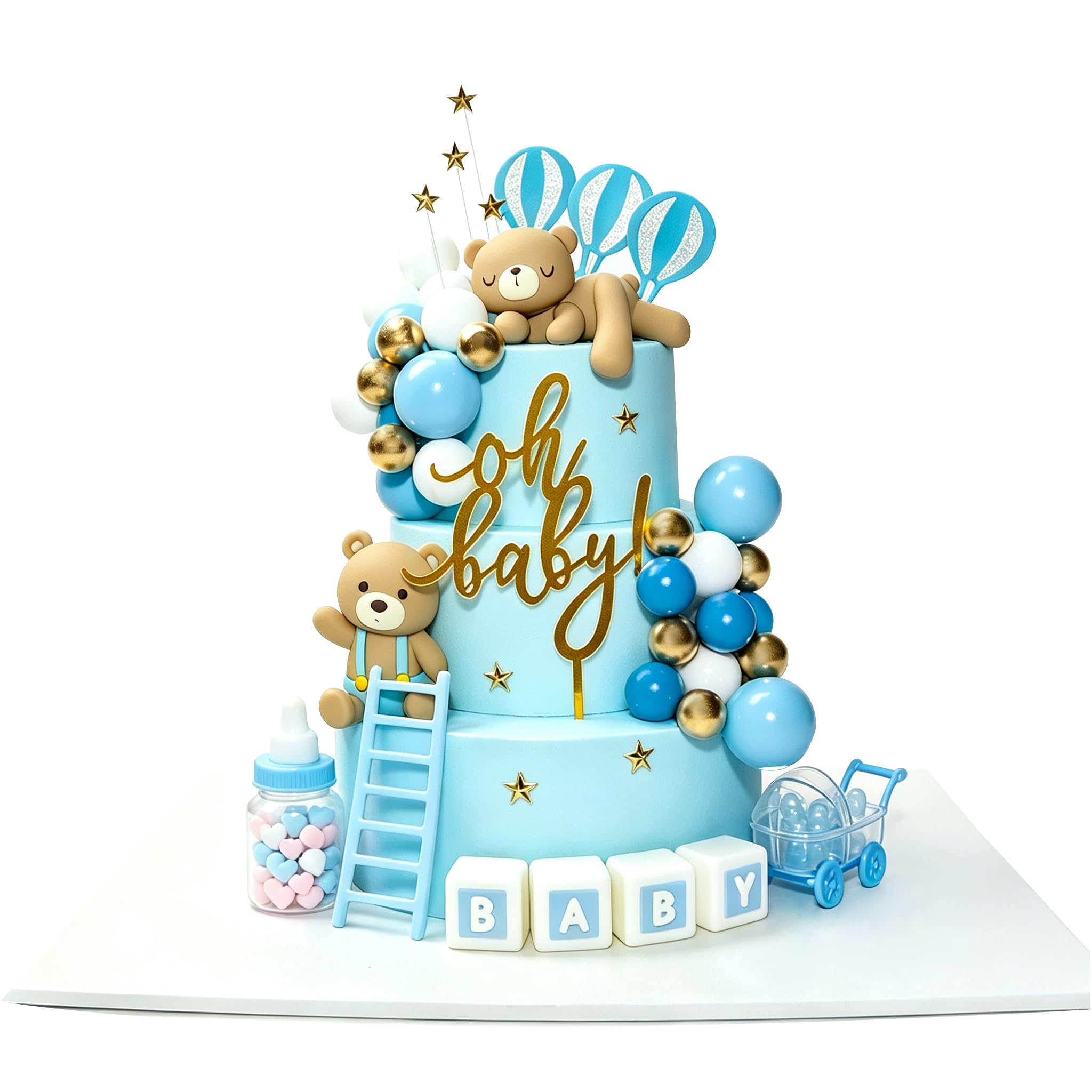 Blue Bear Cake Decoration Blue White Balls Topper