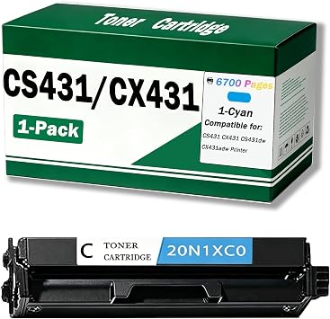 CS431 CX431 Toner Cartridge Extra High Yield 20N1XC0 Compatible for Lexmark CS431 CX431 CS431dw CX431adw6700 Pages 1 Cyan