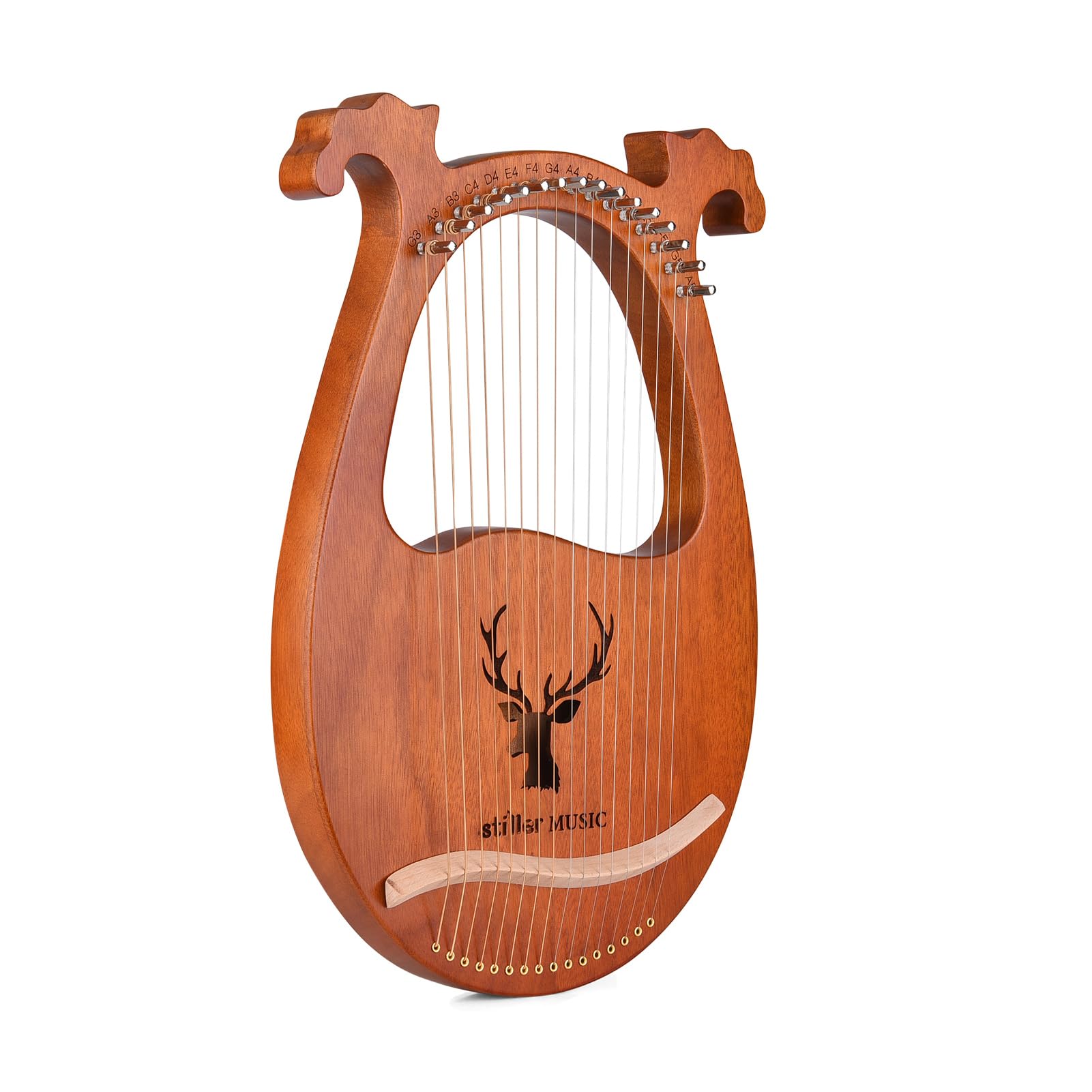 Jeffergarden Arpa de Lira de 16 Cuerdas, Instrumento Musical de Madera Maciza con Patrón de Alce, Símbolos Fonéticos Tallados, Martillo de Afinación y Juego de Repuesto de Cuerdas, para