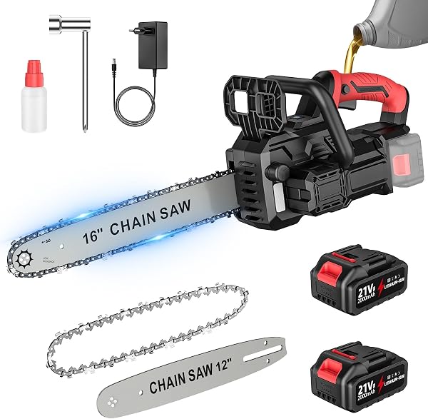 Tronçonneuse à batterie 12 et 16 pouces, moteur brushless 1050 W, 2 batteries 4,0 Ah, écran LCD, graissage automatique