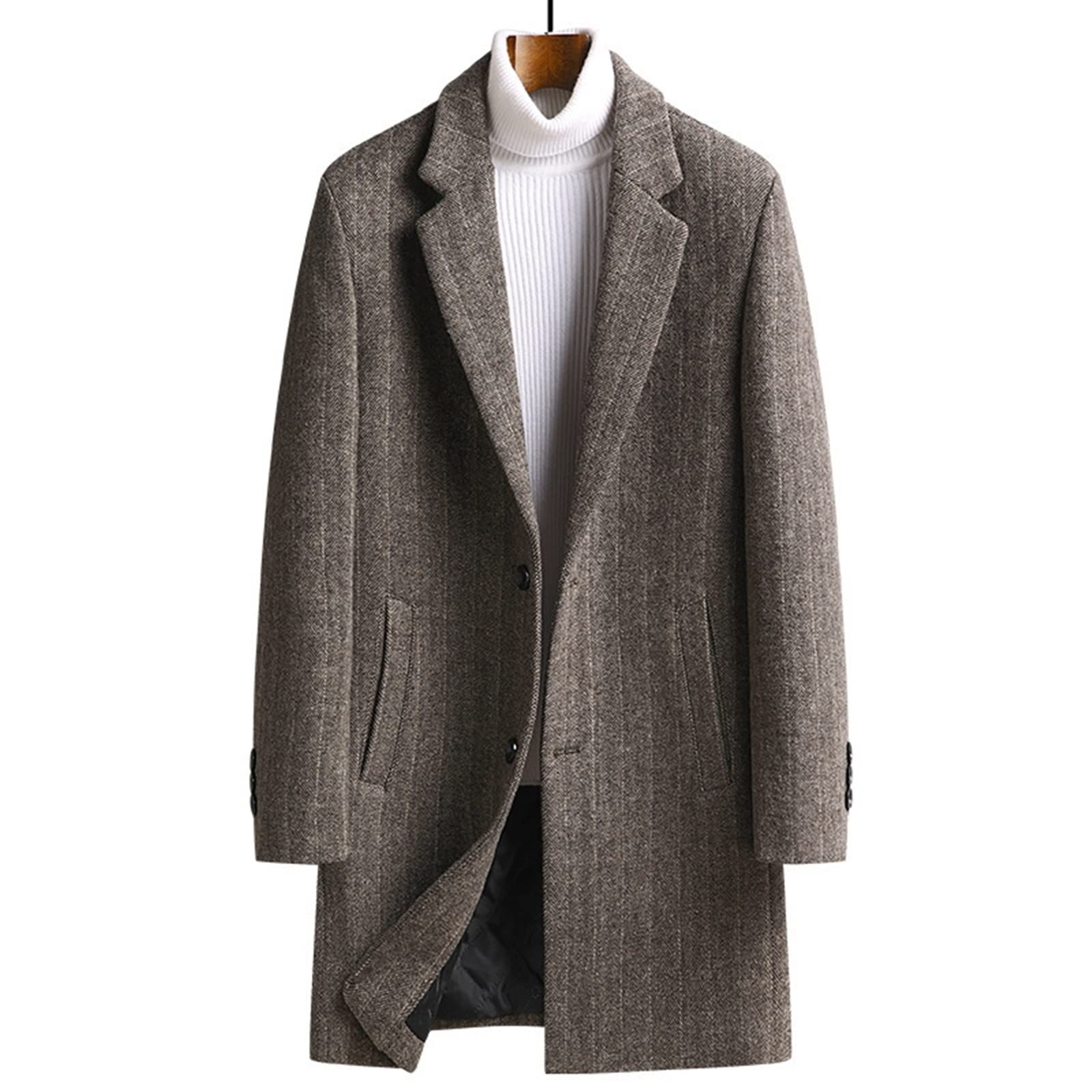 Cappotto di lana da uomo di media lunghezza bavero con risvolto in misto lana addensato giacca a vento da lavoro calda alla moda autunno inverno per la protezione dal freddo e dal vento