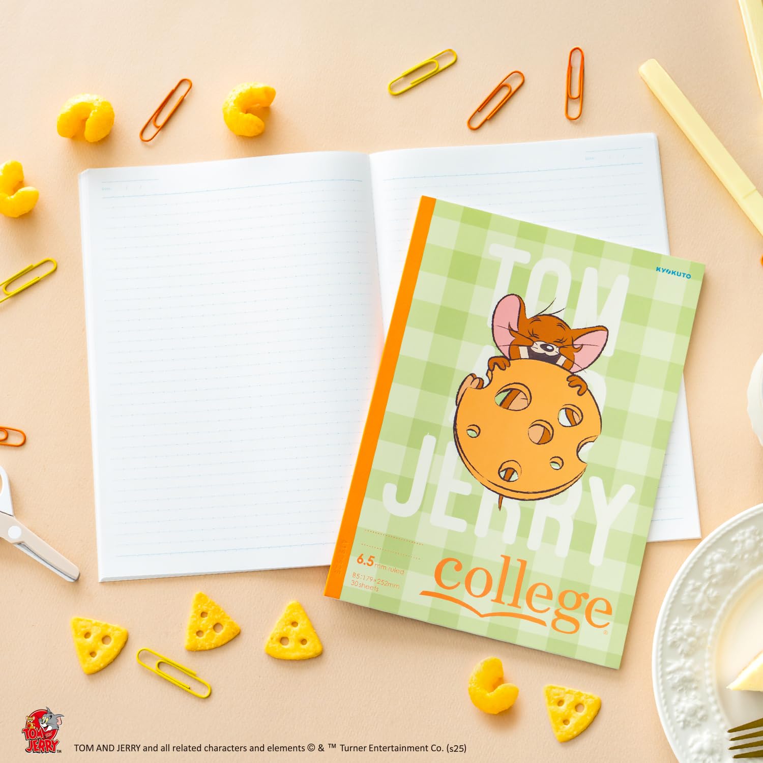 Kyokuto U18905 Lot de 5 carnets de notes Tom et Jerry, Cheese Party, semi-B5, règle de 6,5 mm, assortiment