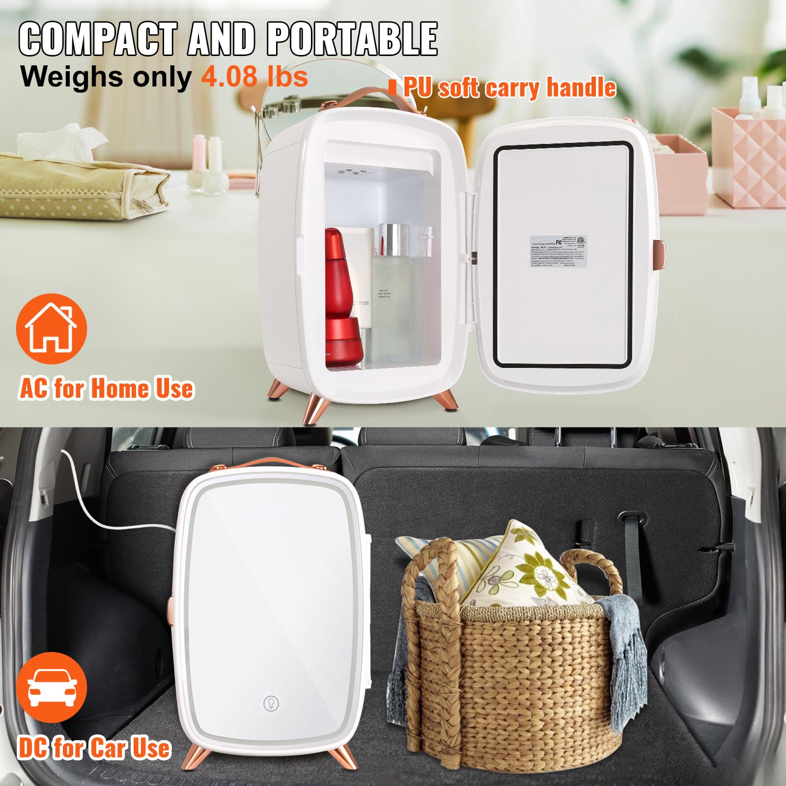 Happybuy 6l Mini Skincare Refrigerator With Hd Mirror & LED Light – Portable Cosmetic Fridge For Beauty Products, Face Masks & Beverages – Ac/Dc Powered For Bedroom, Office & Travel (White) on Fridge.com - View 6