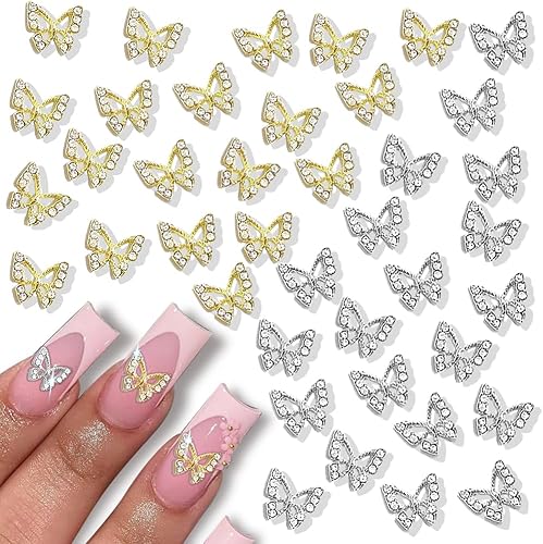 40 dijes de mariposa para uñas, dijes de mariposa 3D para uñas, gemas de mariposa Y2K, diamantes de imitación de uñas de cristal brillante para uñas