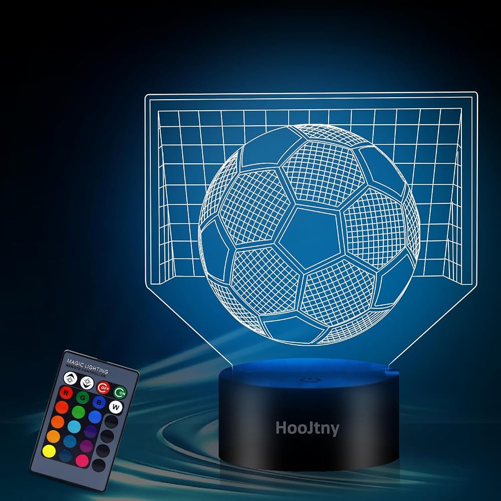 HooJtny Lampe Veilleuse Enfant Foot, Football Lampe Enfant Chambre, 16 Couleurs Rechargeable par USB, Cadeau pour Enfants Garçon Decoration Chambre