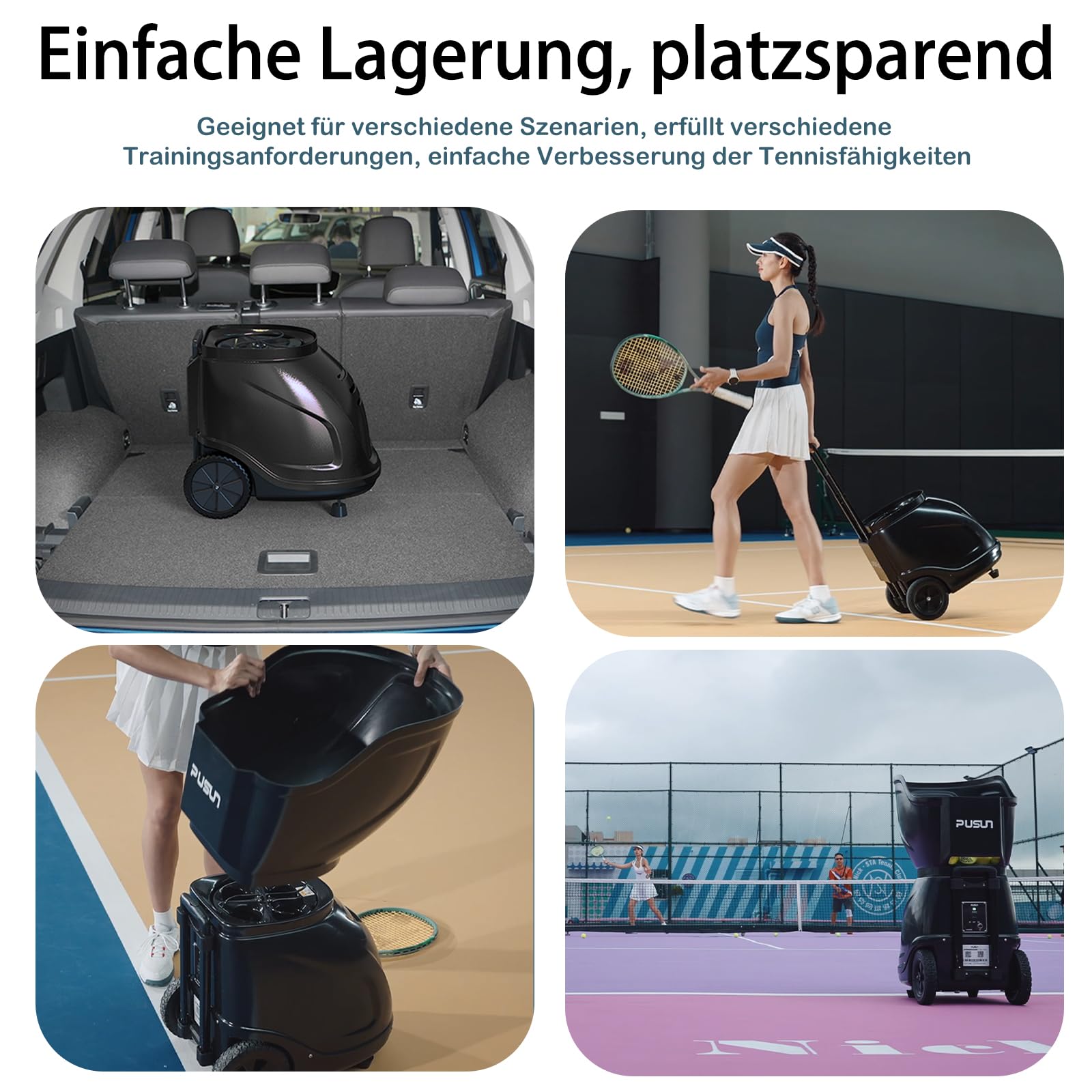 PUSUN PT-9001Pro Tennisballmaschine - Profi Ballwerfer mit APP-Steuerung (App für Apple Watch), 35 Landepunkte & Variable Geschwindigkeit, mobiler Ballwerfer (7-10 Std. Akkulaufzeit)