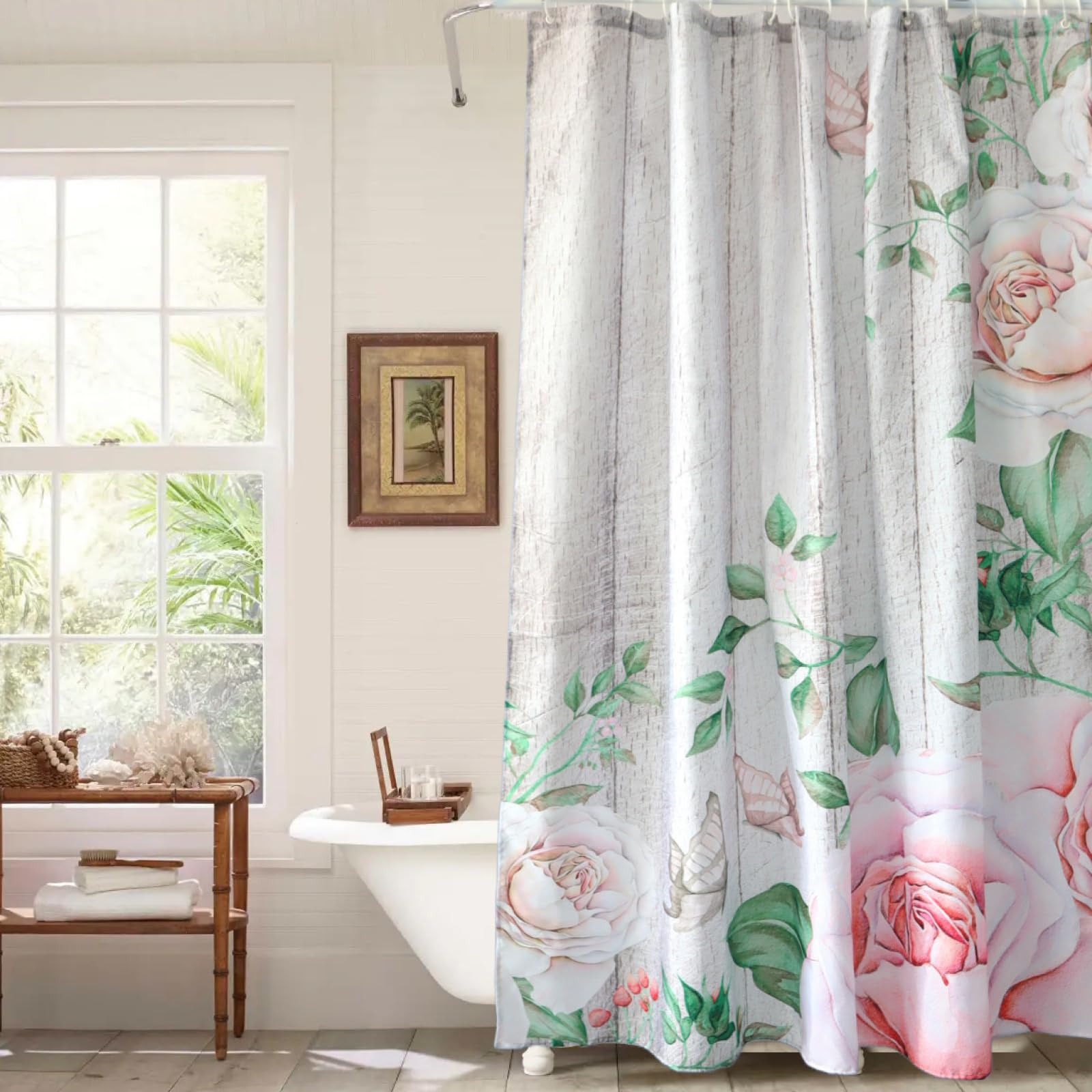 Rideau de douche rose floral 180x220 cm pour créer un cocon de bain unique
