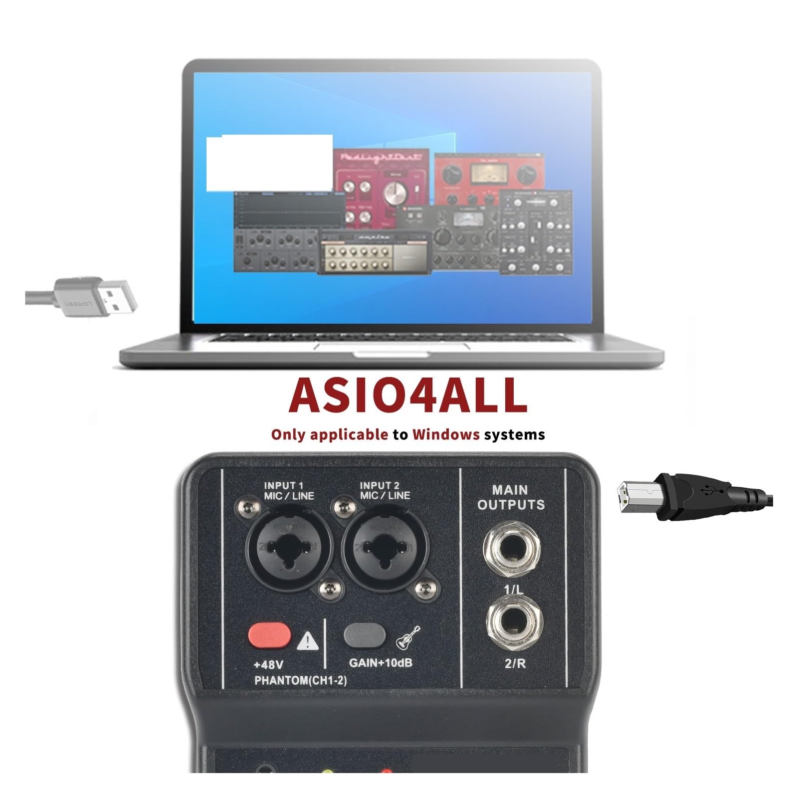 Mini Interfaz De Audio For Grabación De PC, Tarjeta De Sonido Portátil De 48V For Grabación Musical, For Guitarra, Estudio En Casa, Música, Ordenador Profesional Ampliamente Aplicable