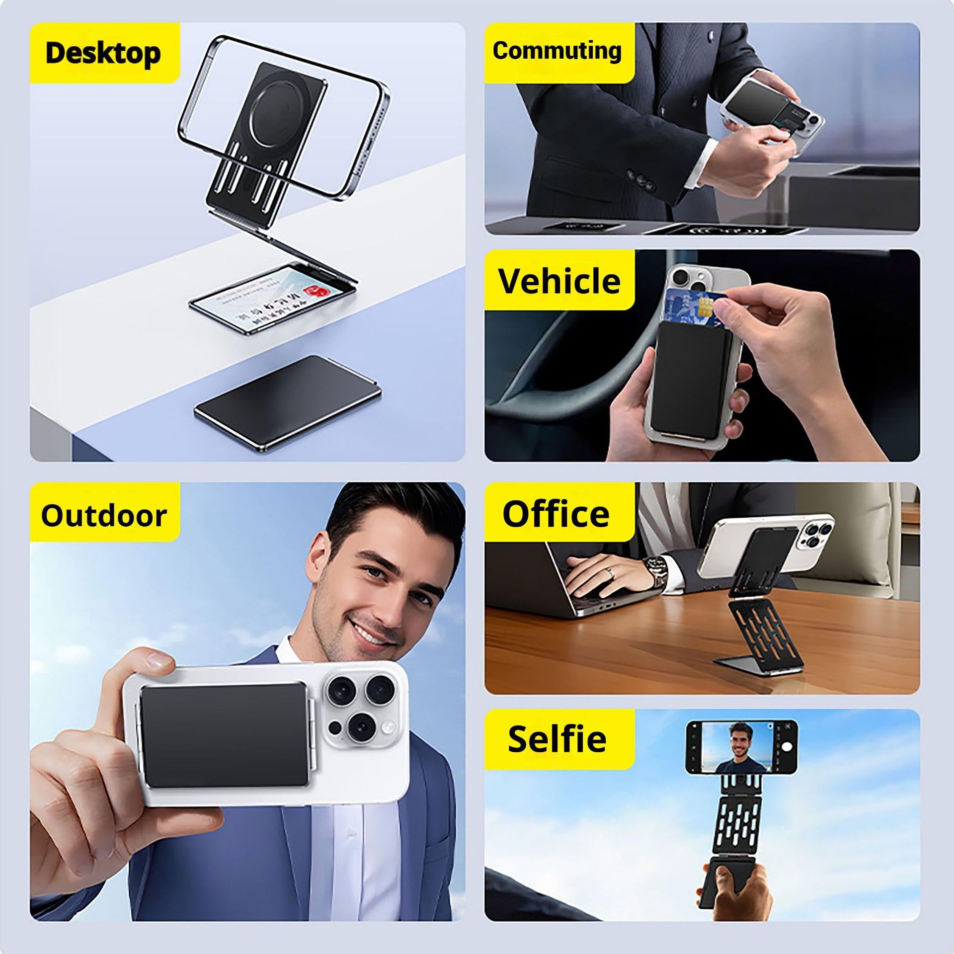 Mobile Phone Tripod Stand, Aluminum Alloy mini Tripod Compatible with iPhone, Android and Samsung Series, Foldable Strong Magnetic Mobile Phone Stand, Multi-Angle Adjustable Selfie Stick