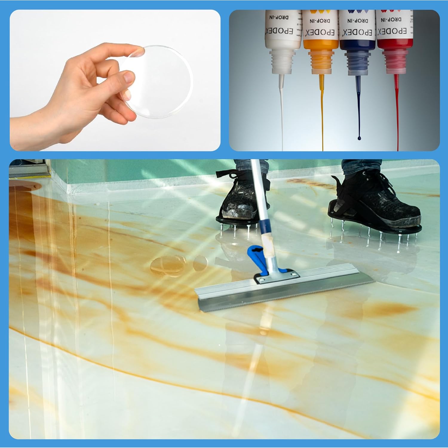 EPODEX Flooring Resin Kit, Garage Floor Epoxy Kit, Durable Epoxy Floor Coating for Commercial, Industrial, Workshop & Garage, Low VOC, UV-Stabilized - Metallic - SATIN GRAY PACIFIC TURQUOISE - 1.76gal