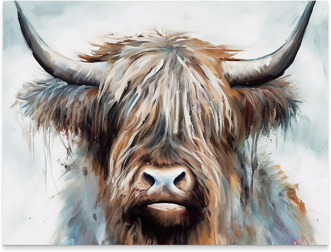 DOARTDO Highland Cow Canvas Prints Wall Art Colorful Graffiti Animal Picture Highland Cattle Wall Decor for Living Room Farmhouse Bathroom Decor (16x24inch)