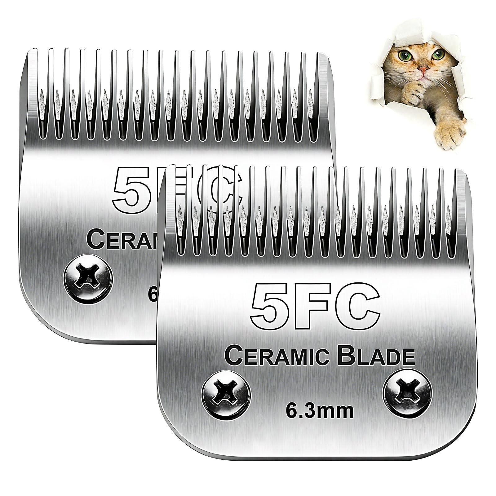 2Pack 5F abnehmbare Keramikklingen für die Hundepflege, kompatibel mit Andis, Oster A5, Wahl KM-10 Serie, Größe 5FC Klinge 1/4-Zoll 6,3 mm Schnittlänge