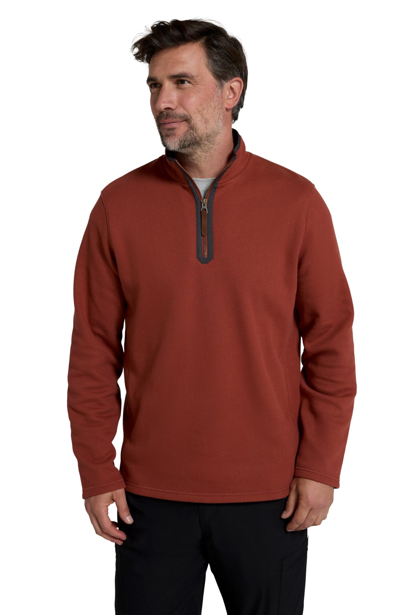 Beta Contrast Mens Zip-Neck Top - Orange