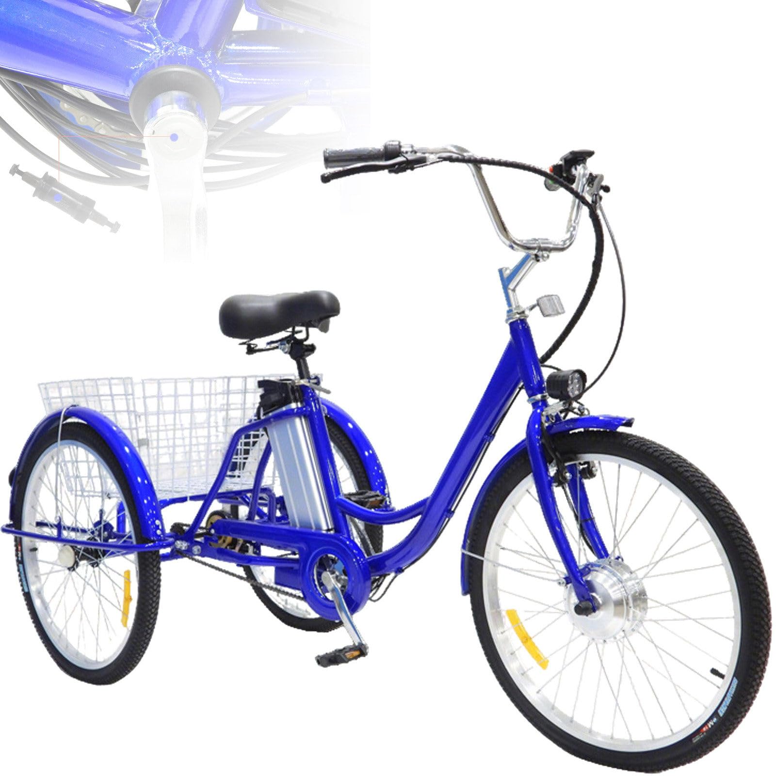 LRPMGZYoe 24 inch 3 Wheel Cargo Electric Tricycle for Adults 150 kg Load Capacity Adjustable Height with Basket Elderly Exercise Shopping Scooter Comfortable Rides