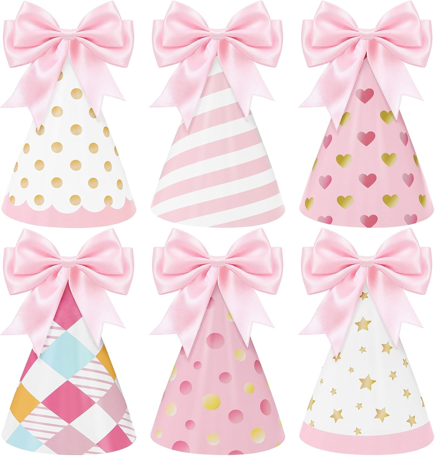 WERNNSAI 12 Pcs Birthday Party Hats Assorted Themes Cone Paper Headbands