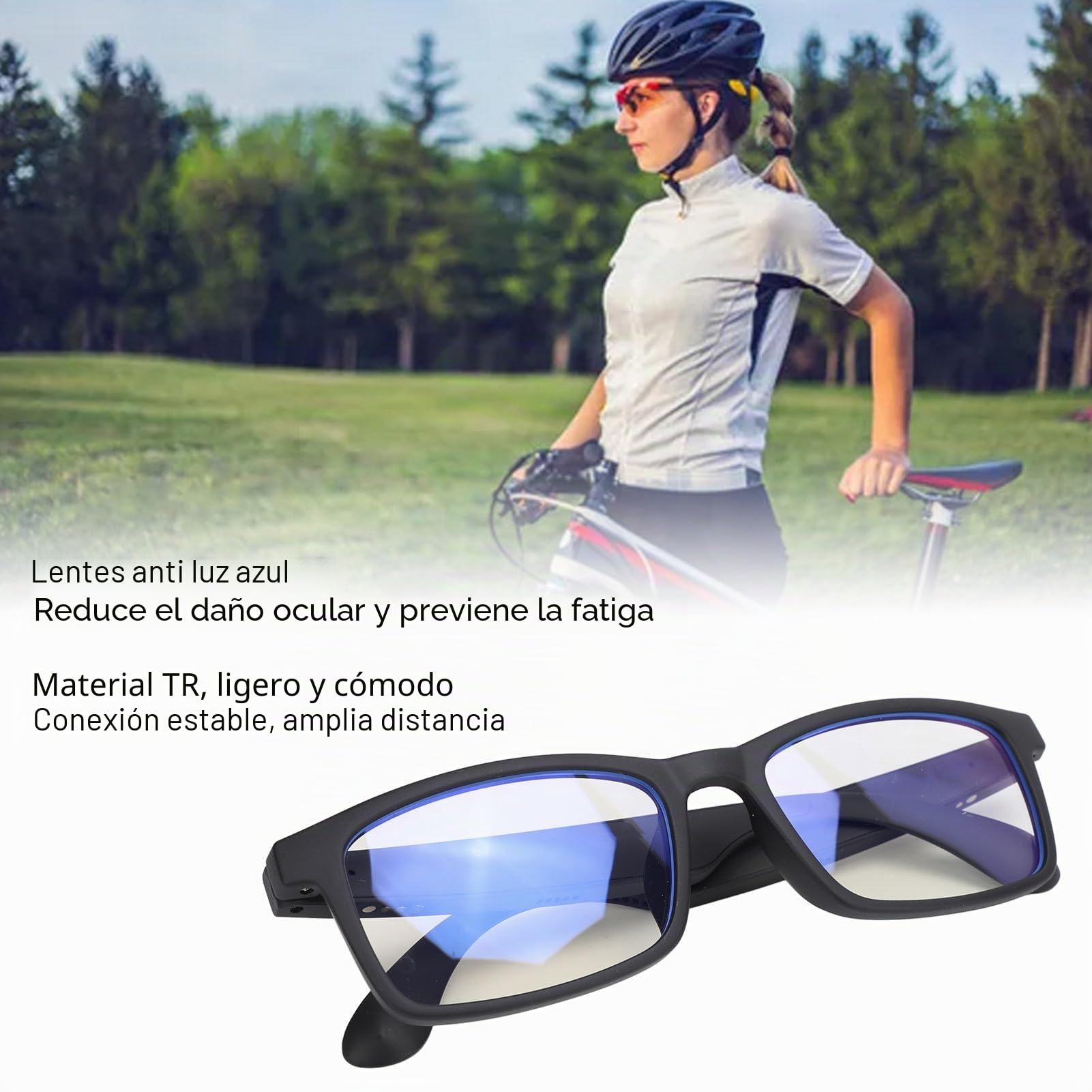 Gafas de Sonido Inteligentes Material TR 100 Horas de Tiempo de Espera Filtro de Luz Azul Asistente de Voz Táctil Bluetooth 5.3 Gafas con Micrófono para Exteriores