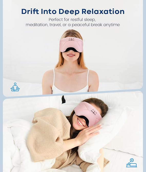 MUSICOZY Bluetooth Sleep Mask Headphones 5.4, Wireless Over-Ear Headphones Washable Zipper Sleep Headphones Mask with HD Stereo Speakers for Side Sleepers Travel & Relaxation, Gifts for Men Women