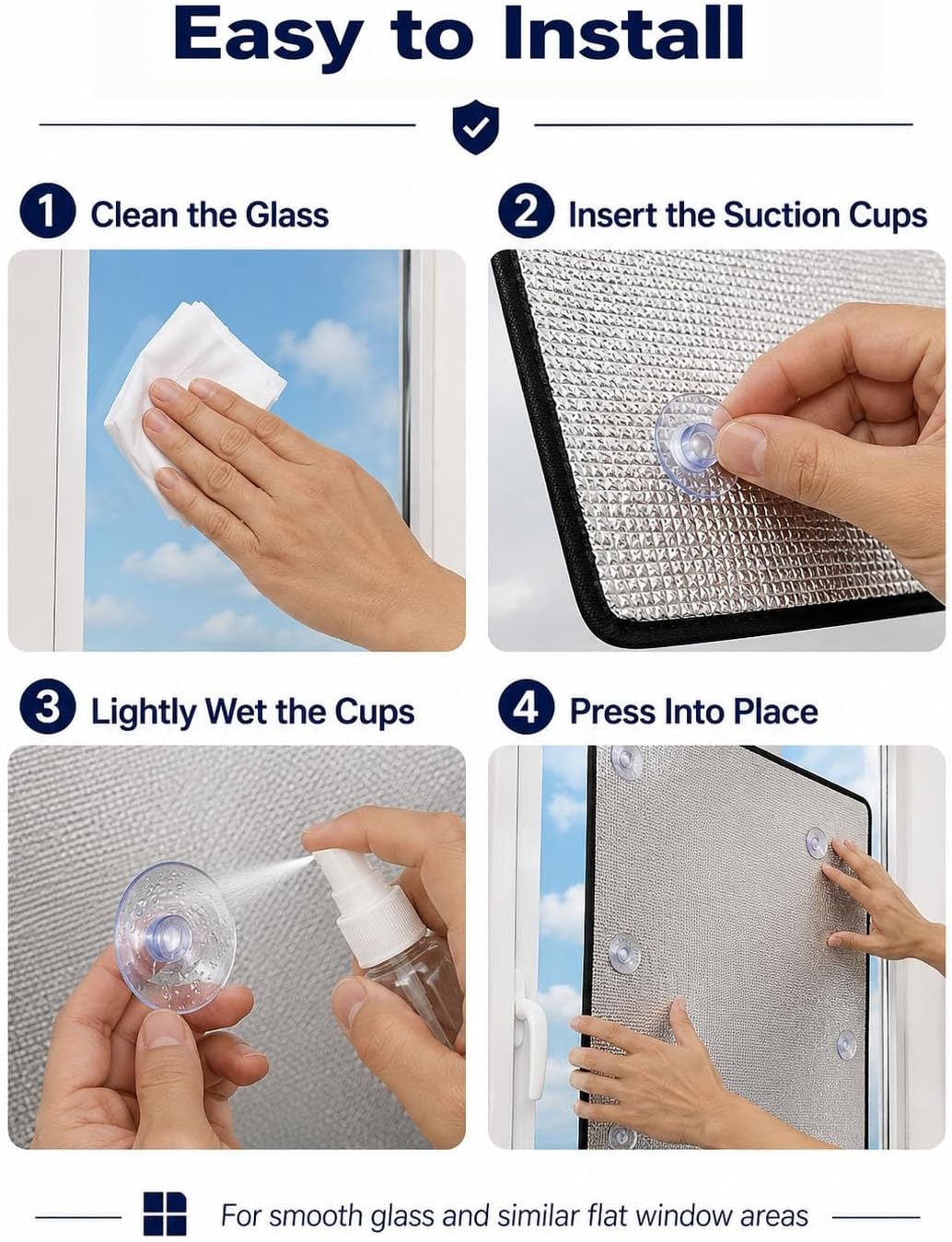 Reflective Aluminum Foil Window Cover with Suction Cups - Blackout Thermal Heat Control Privacy Panel for Bedroom, Sunroom & Office (41.3x53.1in)