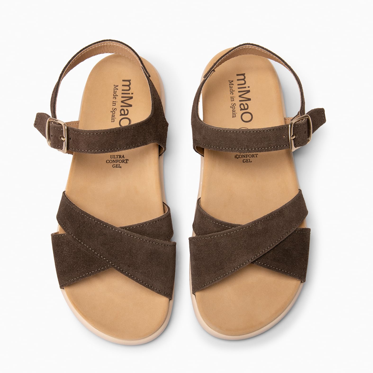 miMaO. Sandalias para pie ancho de piel de ante. Hechas en España